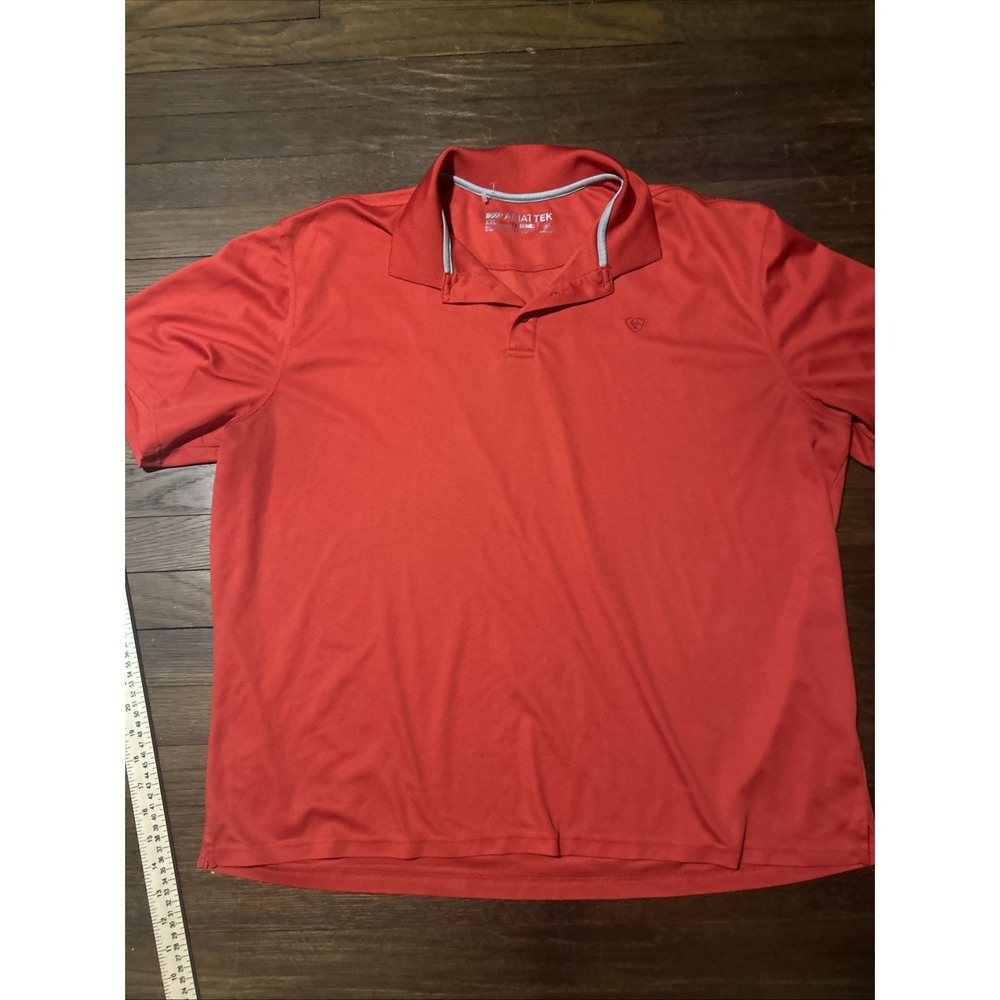 Ariat Tek Heat Series Polo Shirt Mens 2XL Red Short Sleeve Logo Work Golf